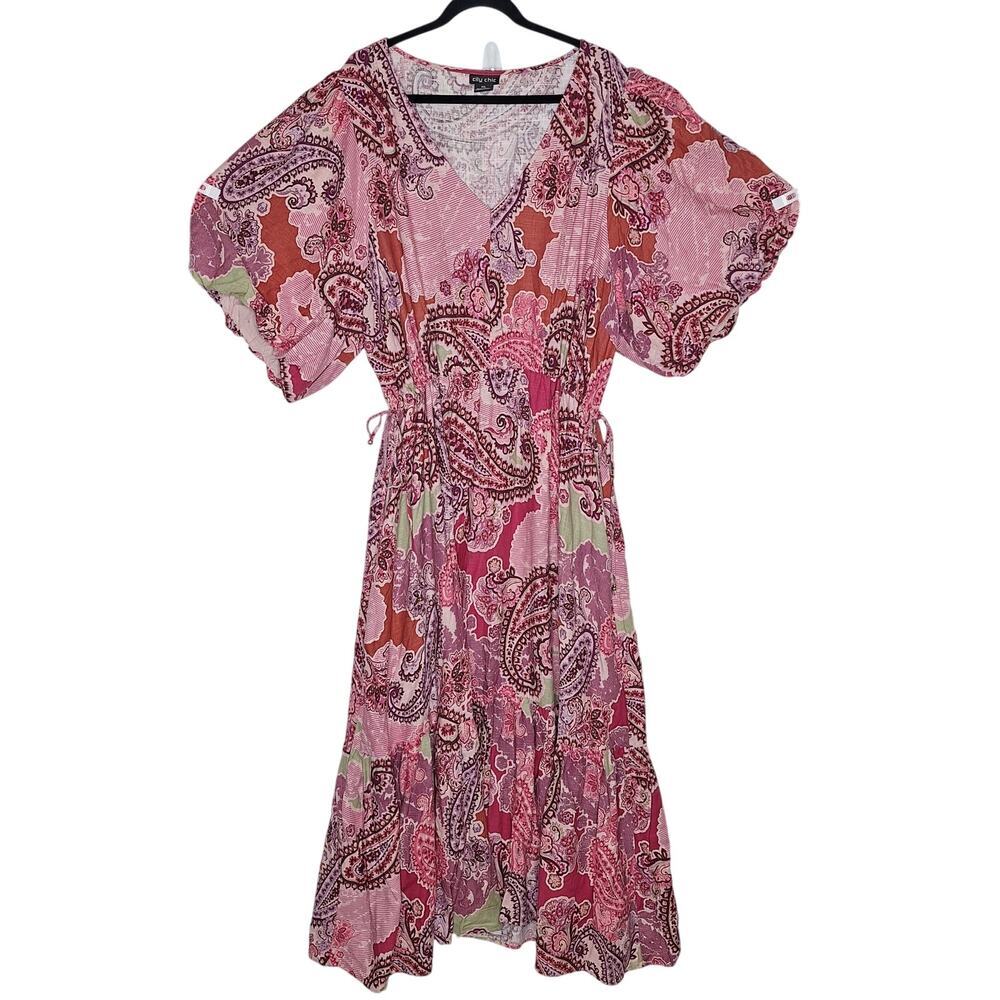 City Chic Flirtini Patchwork Paisley Maxi Dress XXL Cottagecore Peasant Prairie